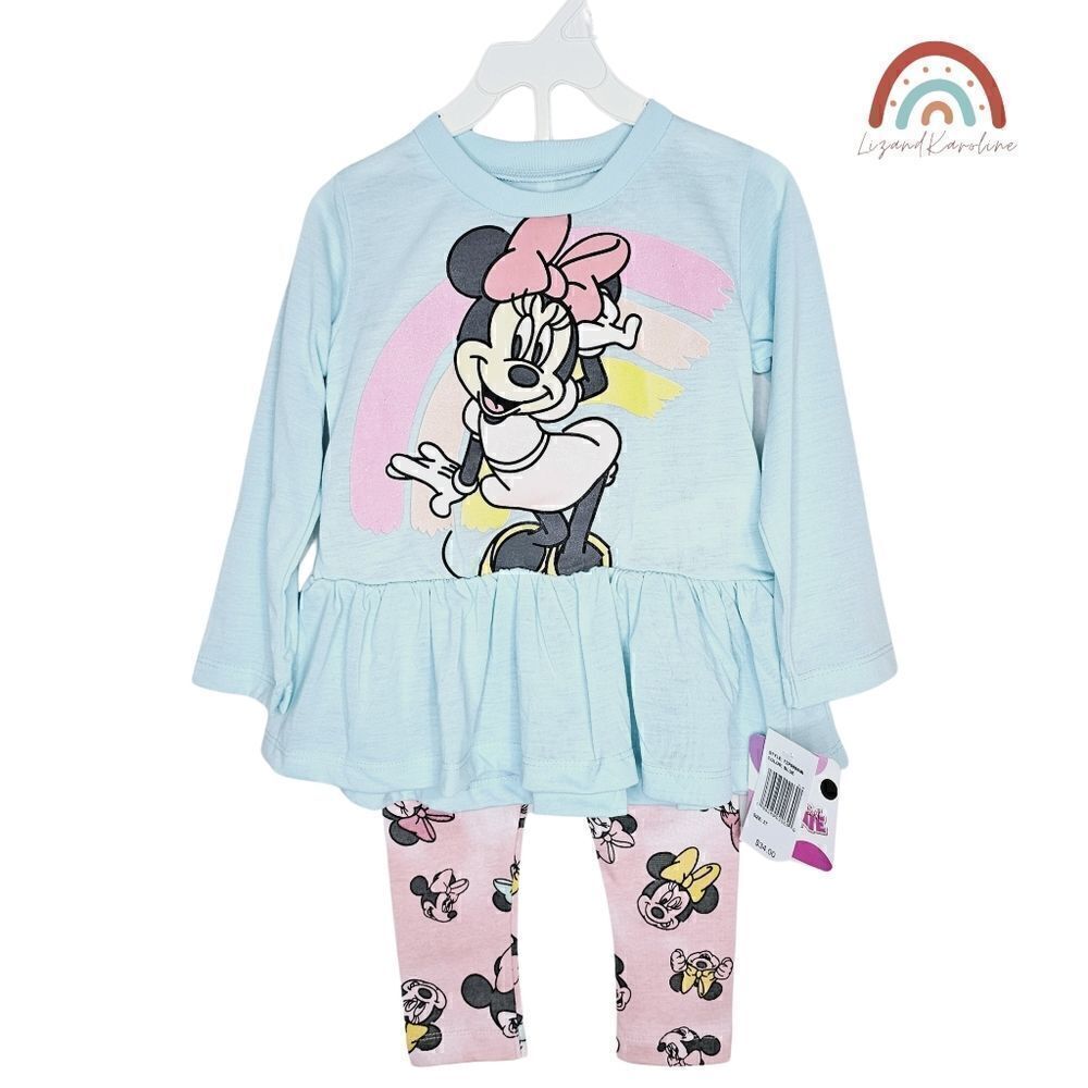 New! Disney Minnie Mouse 2 Piece Long Sleeve Ruffle Top Legging Baby Toddler Set